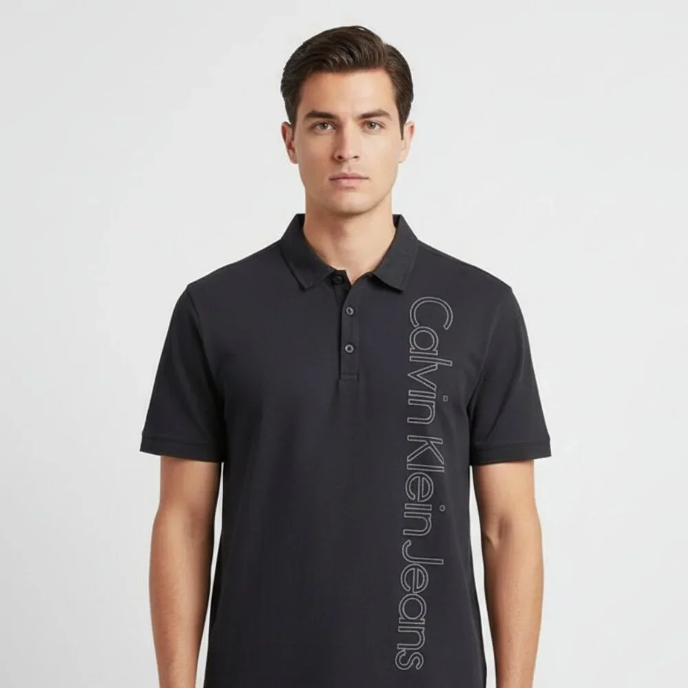 Gray Cotton Polo Shirt Calvin Klein Jeans Men XL Casual Streetwear Classic Fit‎